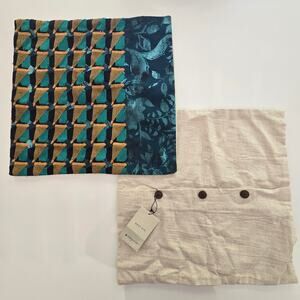 Set of 2 West Elm 18" x 18" Pillow Covers 100% Cotton Geometric Floral Mix, NWT